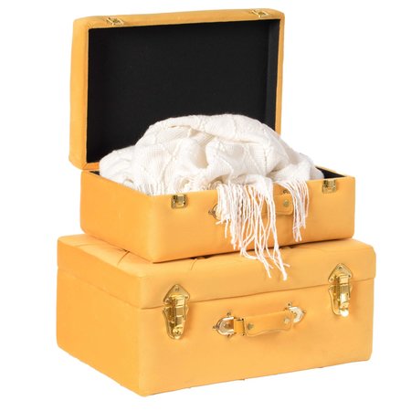 VINTIQUEWISE Decorative Tufted Velvet Suitcase Treasure Chest, Yellow, PK 2 QI003982_YL